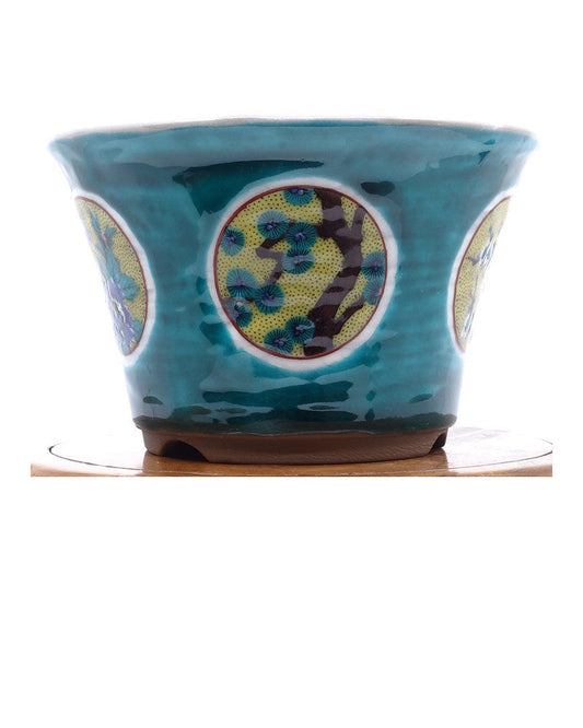 Pot à bonsaï Kutani yaki « Matsutake Ume » peint à la main vert 12 cm