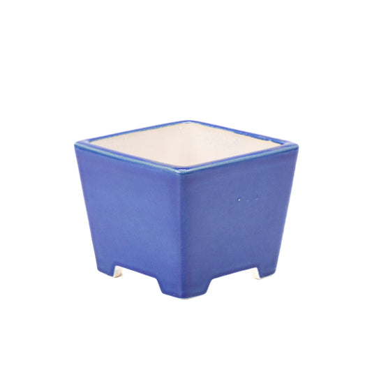 Pot à bonsaï bleu semi-cascade carré 14 cm, hauteur 12 cm