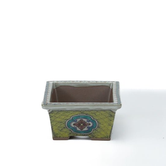 Pot à bonsaï Kutani yaki « Ishidatami » rectangulaire multicolore 13 cm