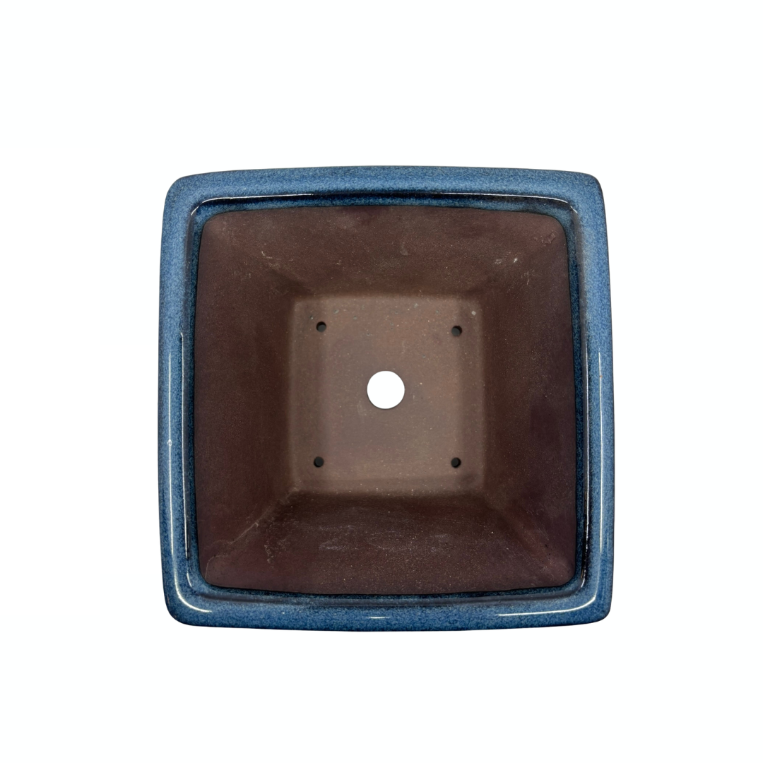 Pot à bonsaï - carré, émaillé, bleu (14 cm de large)