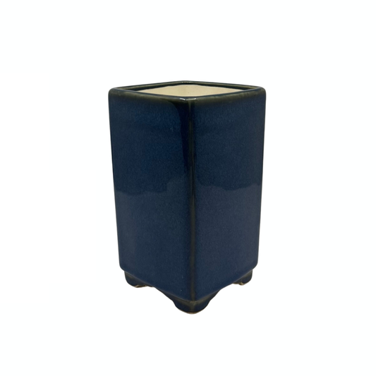Pot à bonsaï - carré, cascade, émaillé, bleu (10 cm de large)