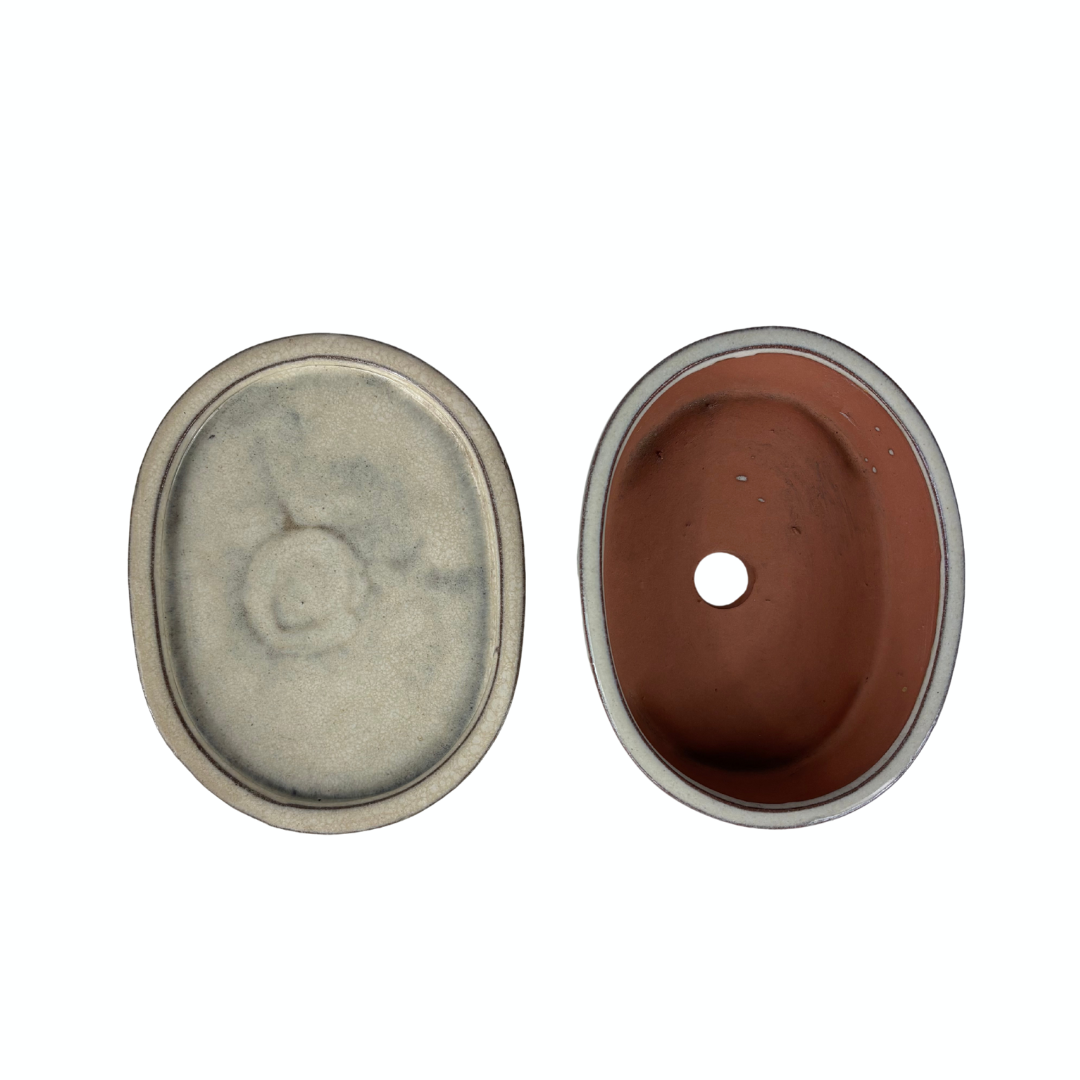 Pot à bonsaï ovale crème 16 cm - ensemble