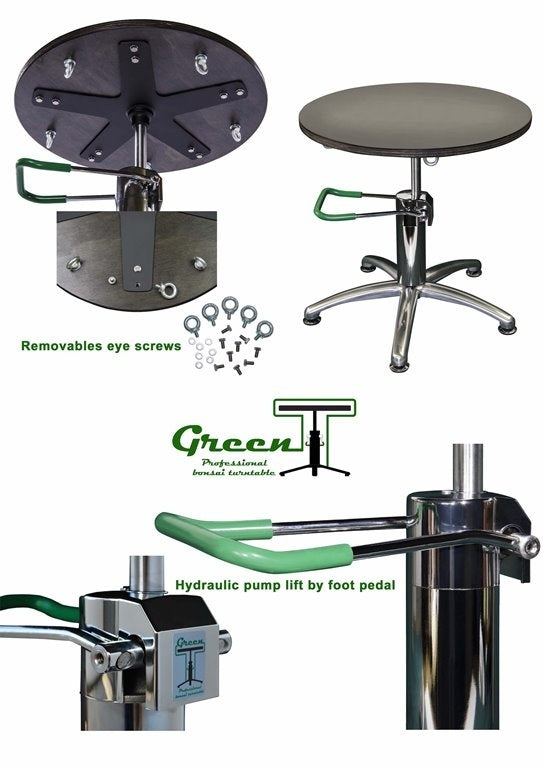 Green T Hydraulic Lift Bonsai Table tournante ronde PLUS