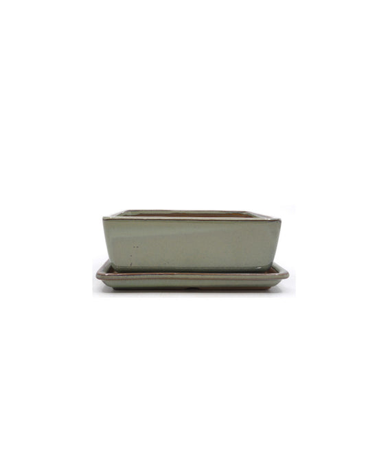 Pot à bonsaï rectangulaire vert beige 12 cm - lot