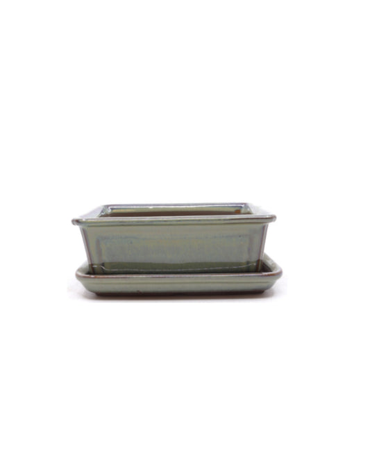 Pot à bonsaï rectangulaire vert beige 17 cm - lot