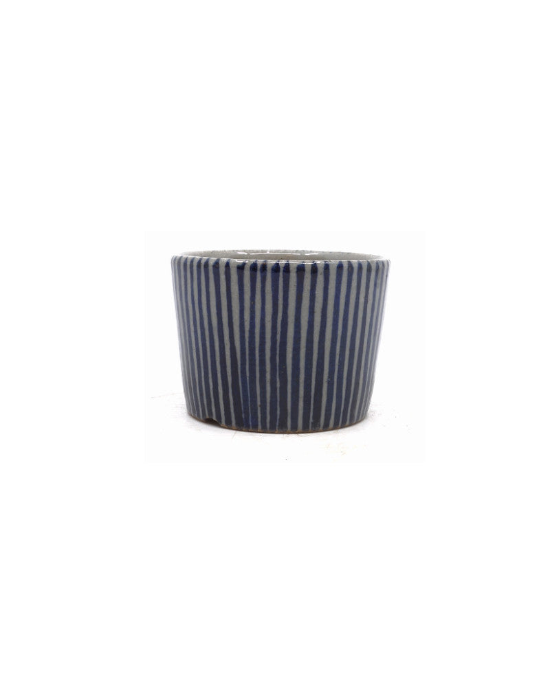 Pot Shohin Bonsai peint à la main à rayures bleues rond 9 cm
