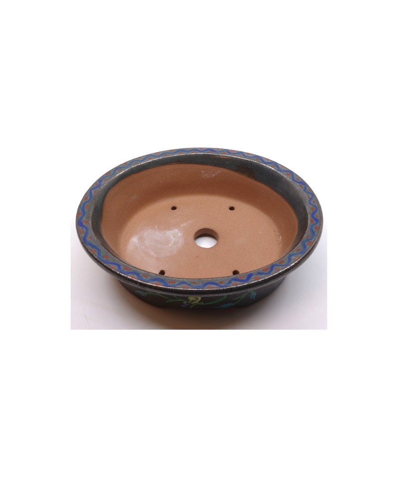 Pot à bonsaï peint à la main avec oiseau ovale 16 cm