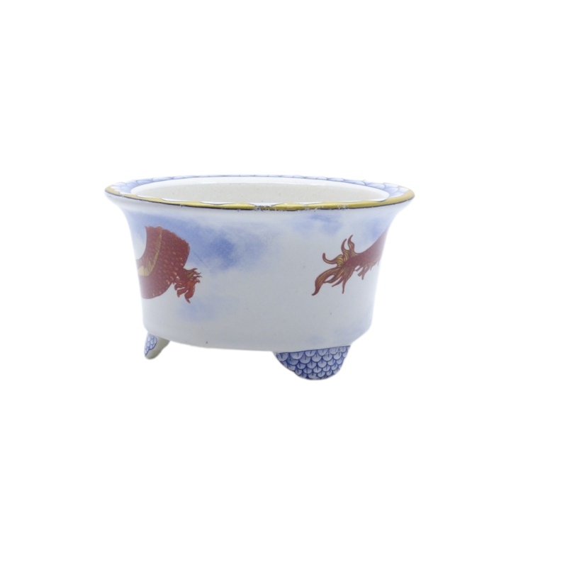 Pot à bonsaï bleu dragon rouge rond 12 cm