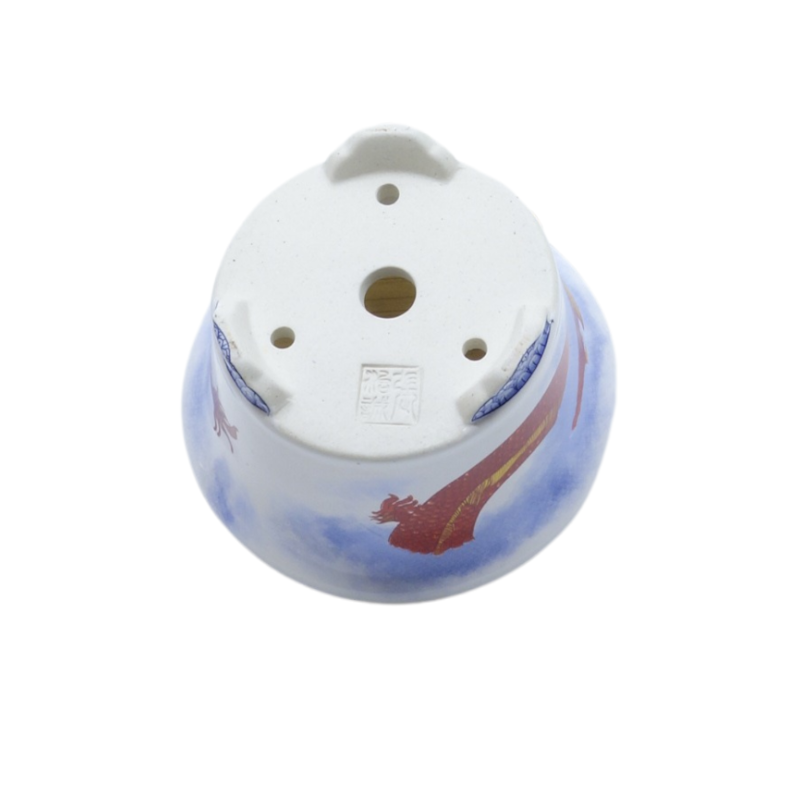 Pot à bonsaï bleu dragon rouge rond 12 cm