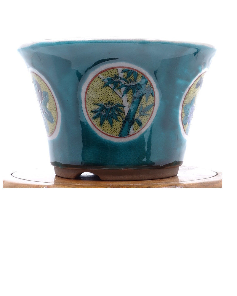 Pot à bonsaï Kutani yaki « Matsutake Ume » peint à la main vert 12 cm