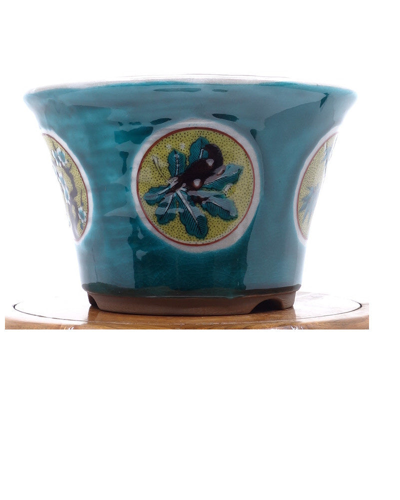Pot à bonsaï Kutani yaki « Matsutake Ume » peint à la main vert 12 cm
