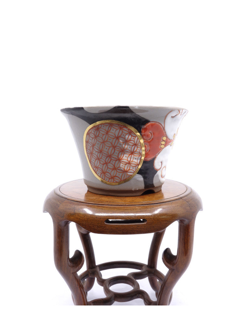 Pot à bonsaï Kutani yaki « Hanakago » peint à la main multicolore 12 cm