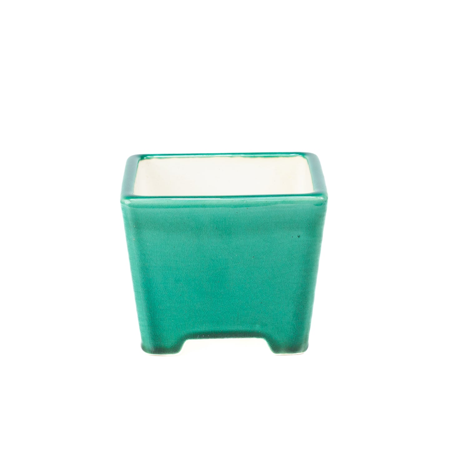 Pot Bonsai Yixing vert semi-cascade carré 14 cm, hauteur 11 cm