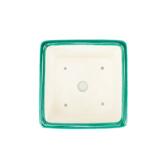 Pot Bonsai Yixing vert semi-cascade carré 14 cm, hauteur 11 cm