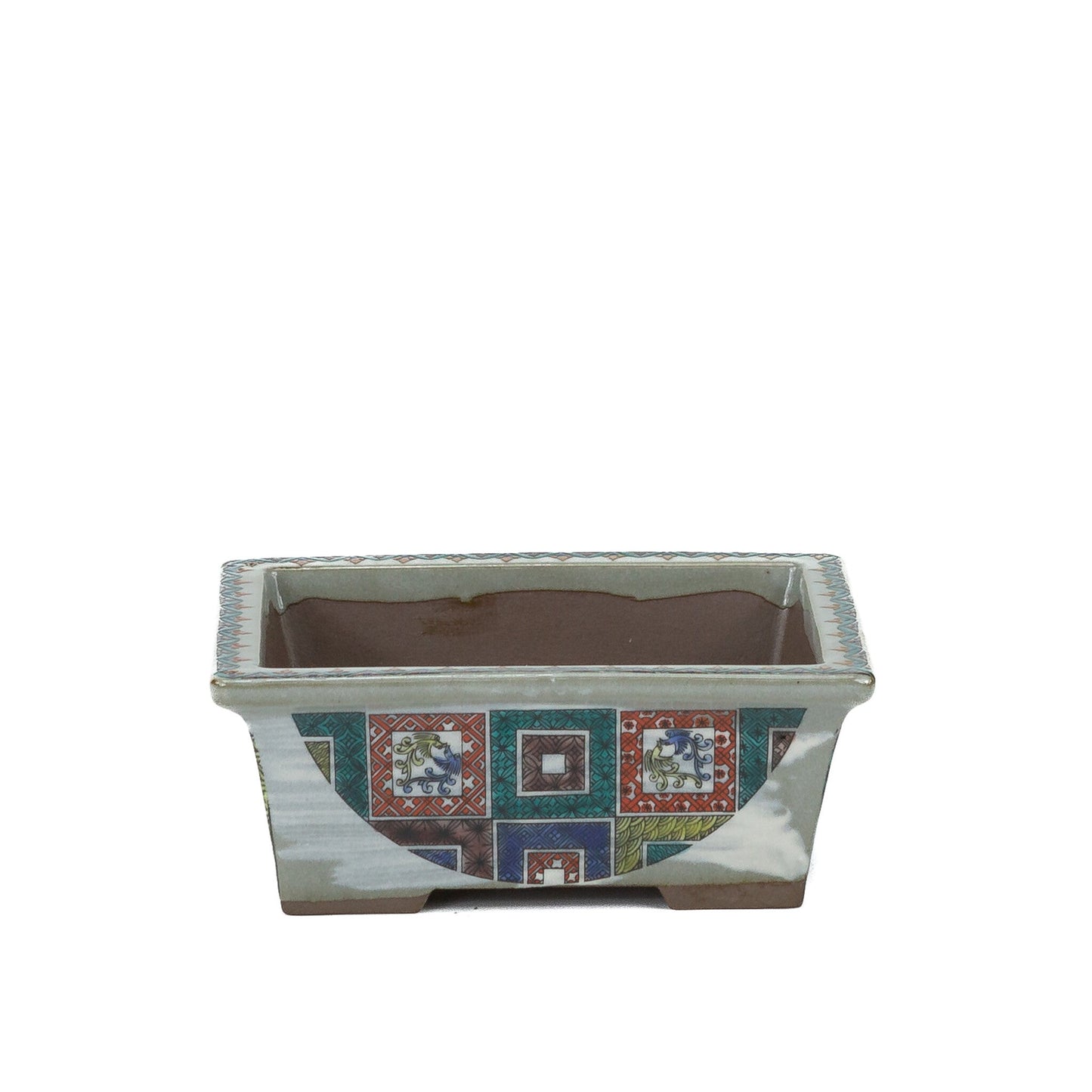 Pot à bonsaï Kutani yaki « Ishidatami » rectangulaire multicolore 13 cm