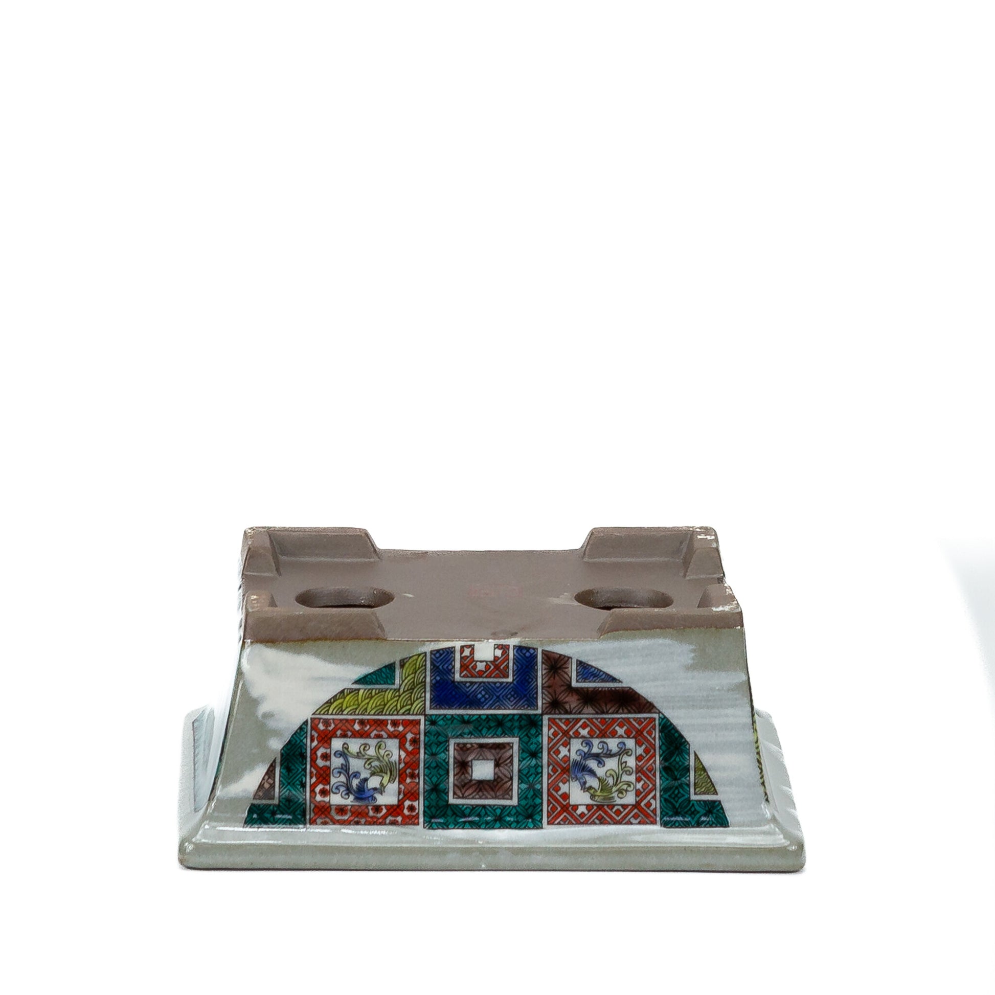 Pot à bonsaï Kutani yaki 'Ishidatami' rectangulaire multicolore 13cm