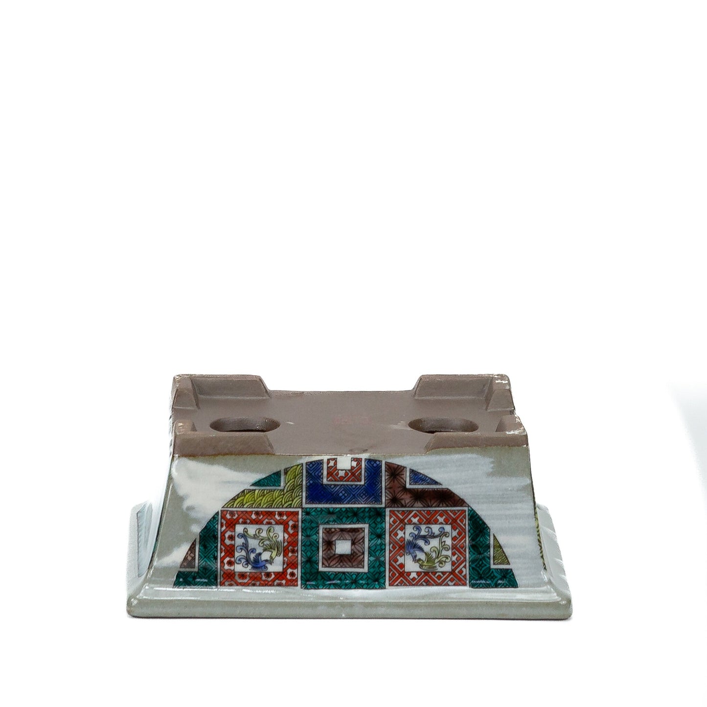 Pot à bonsaï Kutani yaki « Ishidatami » rectangulaire multicolore 13 cm