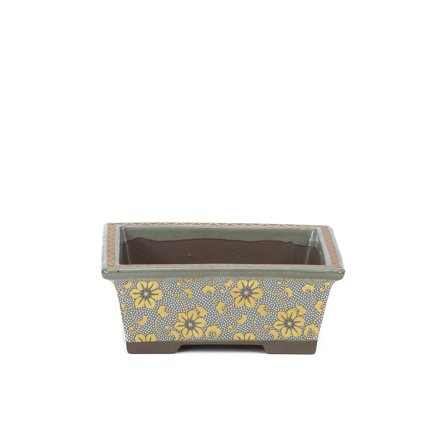 Pot à bonsaï Kutani yaki « Shiro-tsubu tetsusen » rectangulaire doré 13 cm