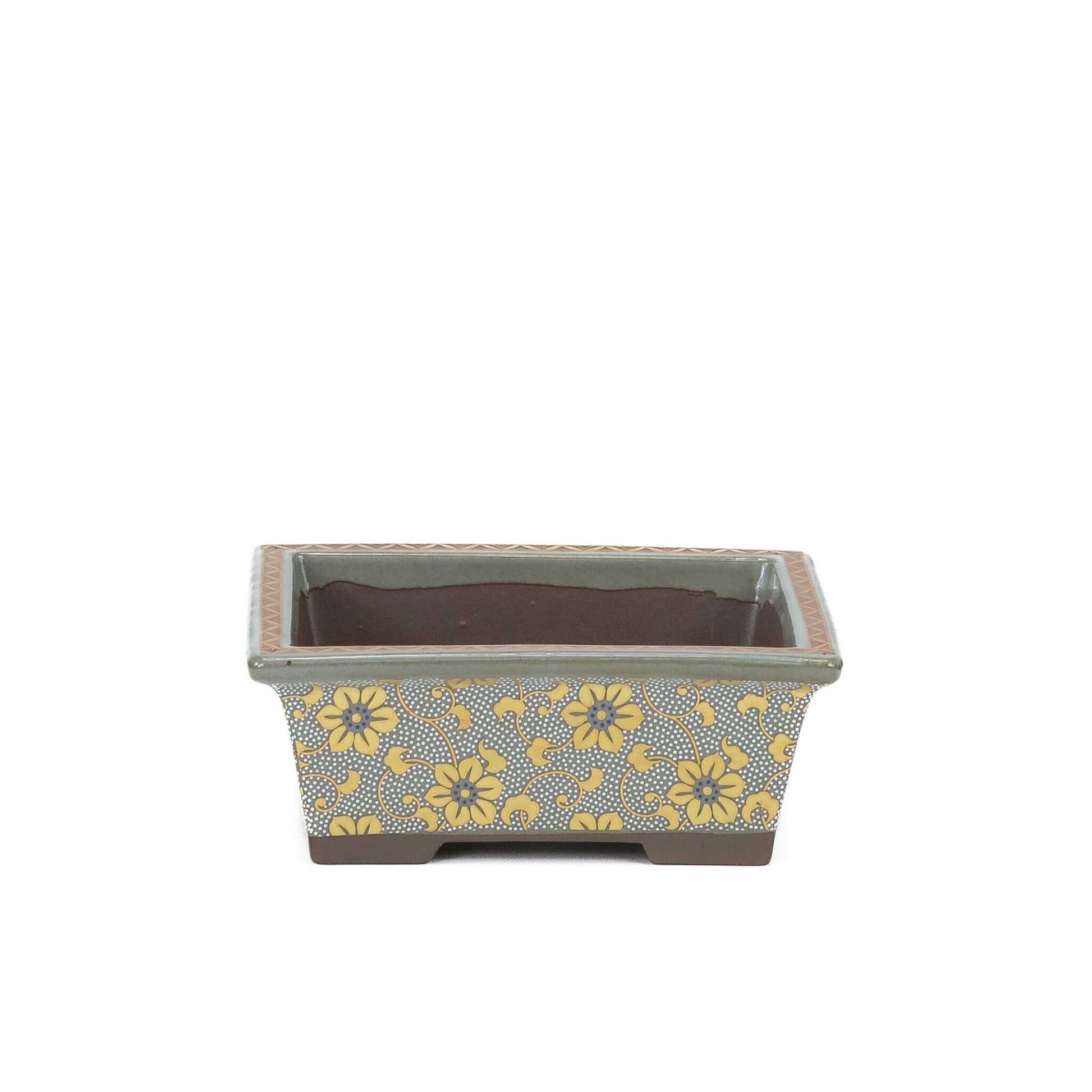 Pot à bonsaï Kutani yaki « Shiro-tsubu tetsusen » rectangulaire doré 13 cm