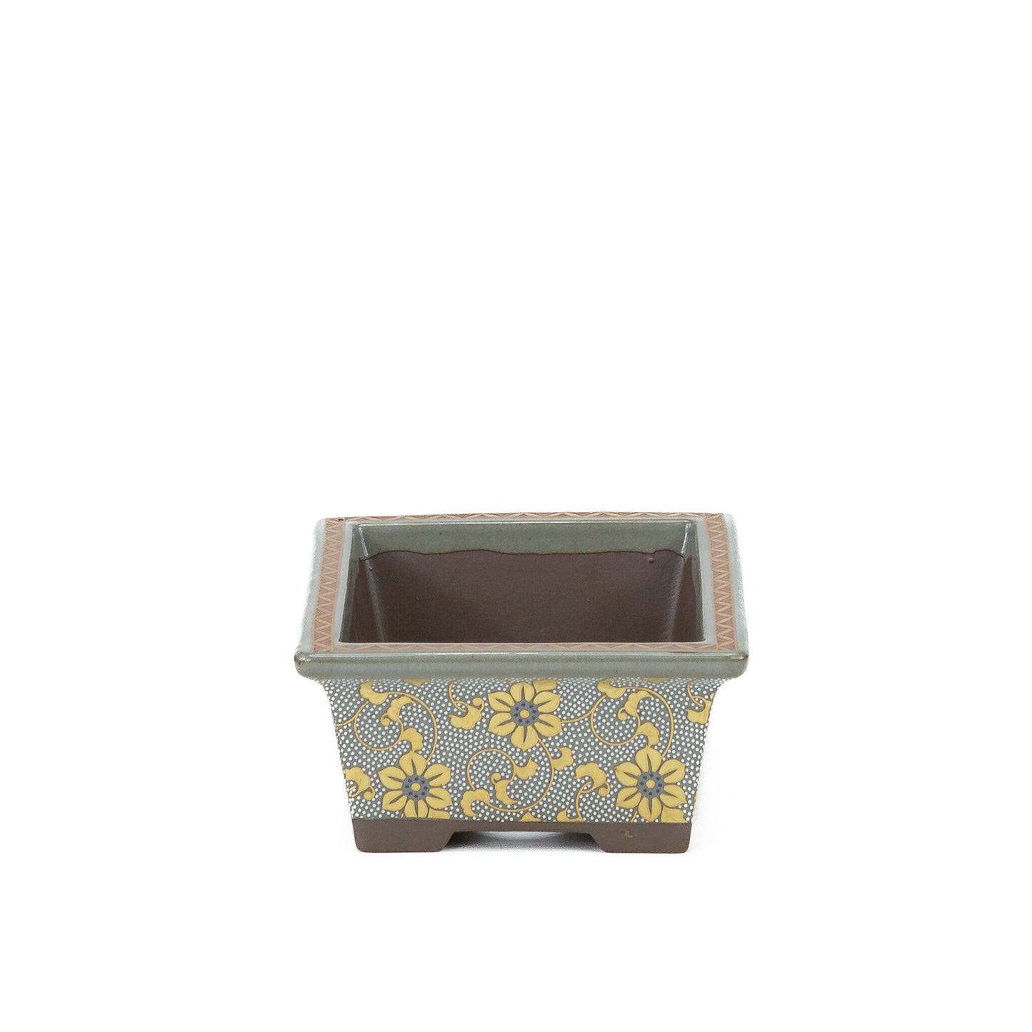 Pot à bonsaï Kutani yaki « Shiro-tsubu tetsusen » rectangulaire doré 13 cm