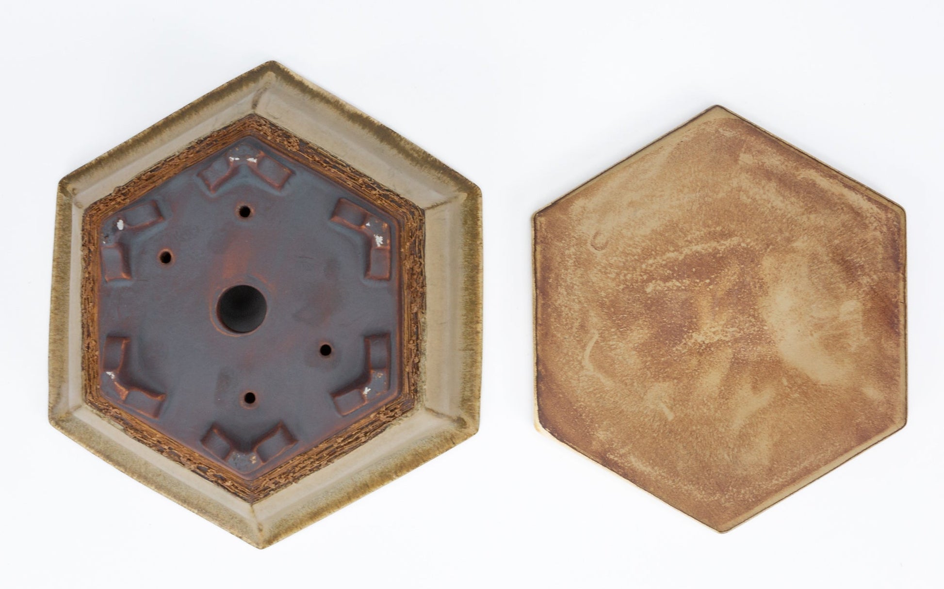 Pot à bonsaï beige mat hexagonal 21,5 cm - lot