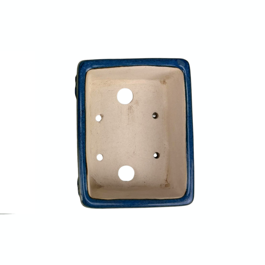 Pot à bonsaï - rectangulaire, émaillé, bleu (10 cm de large)