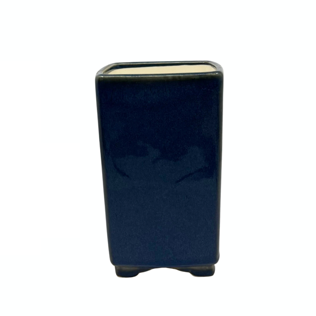 Pot à bonsaï - carré, cascade, émaillé, bleu (10 cm de large)