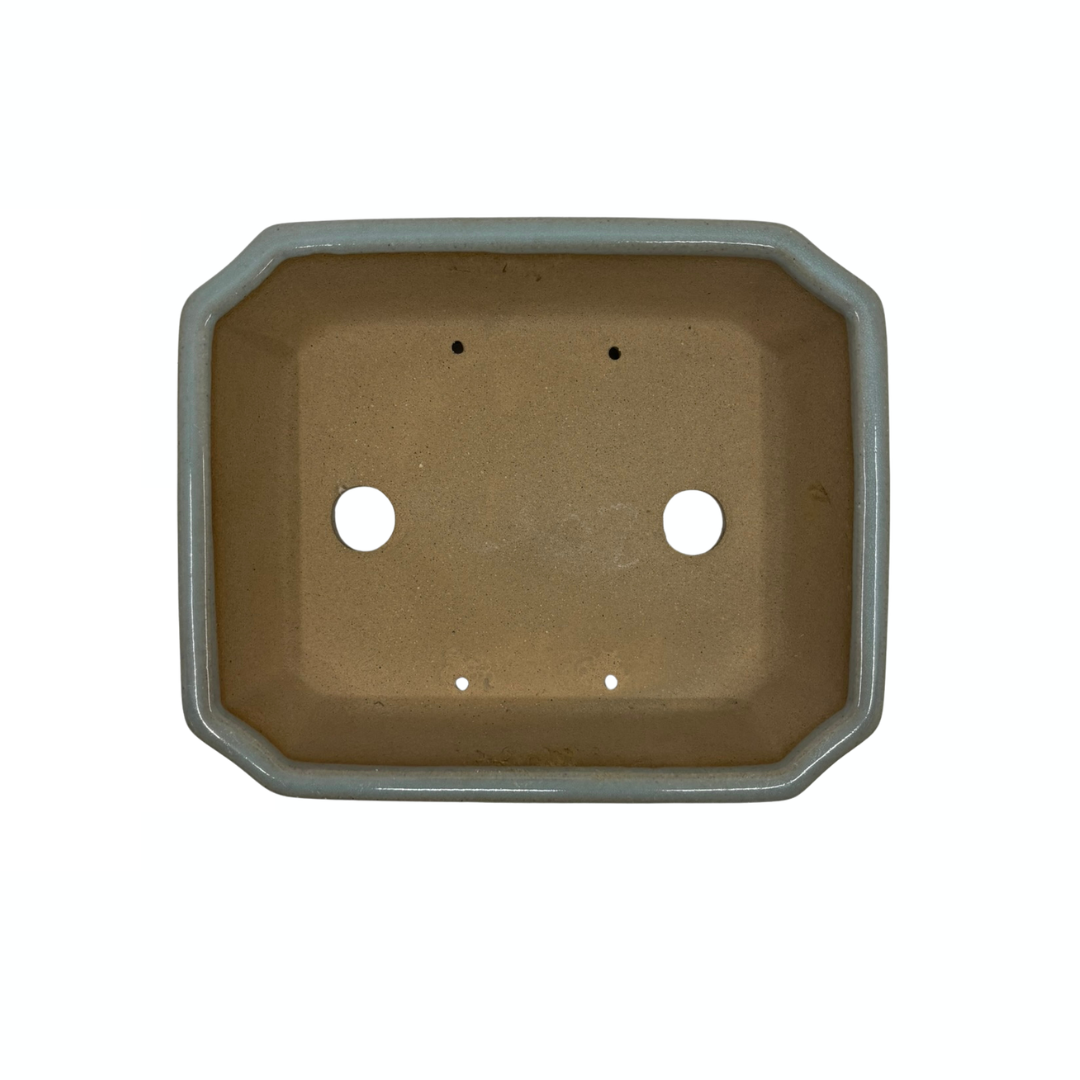 Pot à bonsaï - rectangulaire, émaillé, bleu gris clair (17 cm de large)