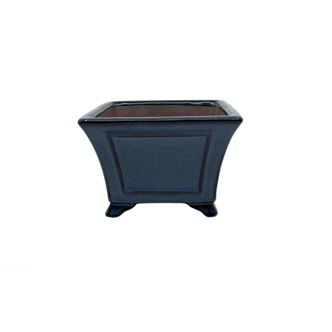 Pot à bonsaï - carré, émaillé, bleu (14 cm de large)