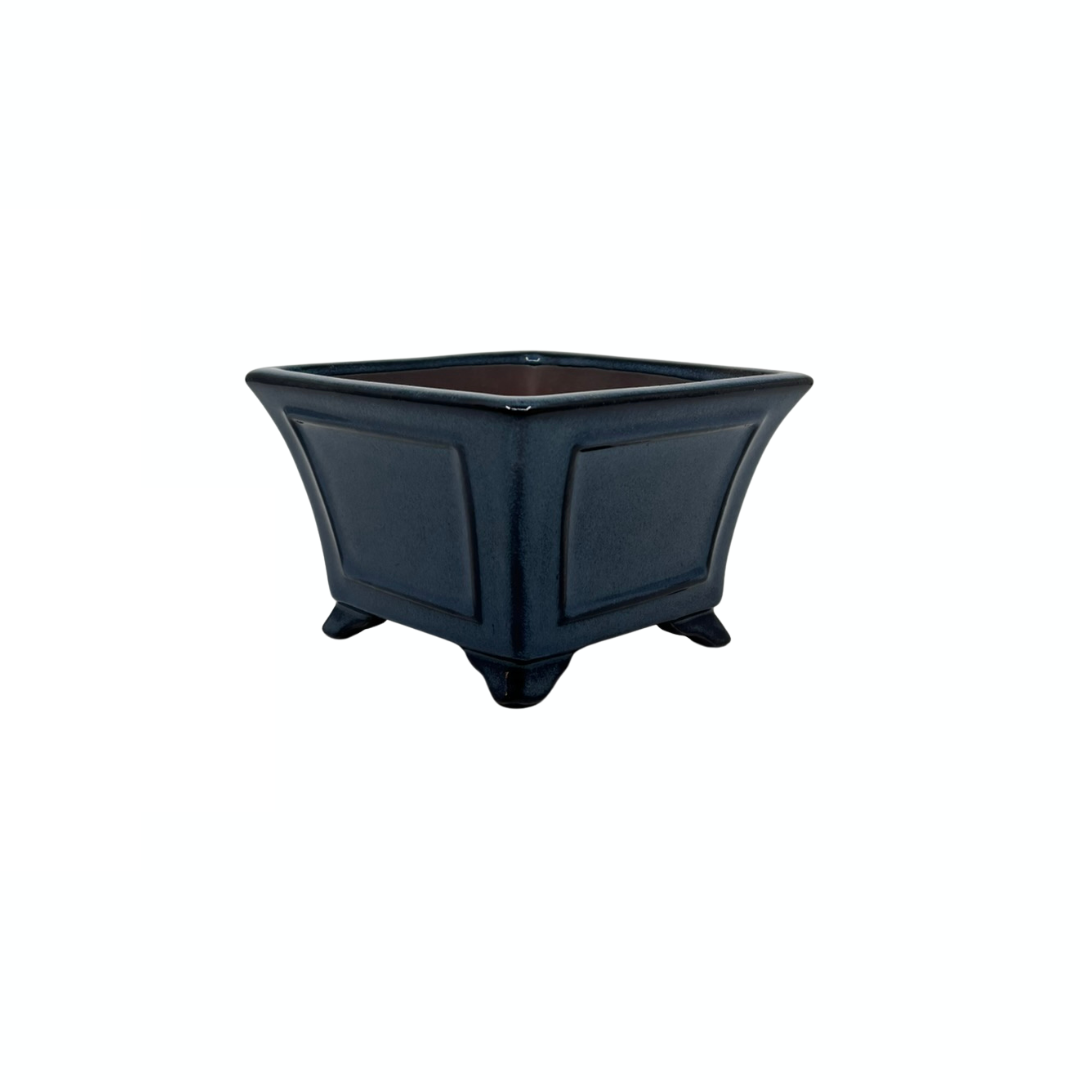 Pot à bonsaï - carré, émaillé, bleu (14 cm de large)
