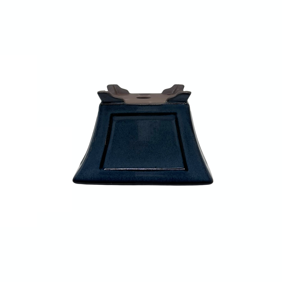 Pot à bonsaï - carré, émaillé, bleu (14 cm de large)