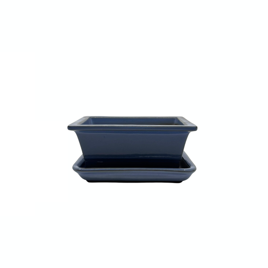 Ensemble de pots à bonsaï - rectangulaires, émaillés, bleu clair (14 cm de large)