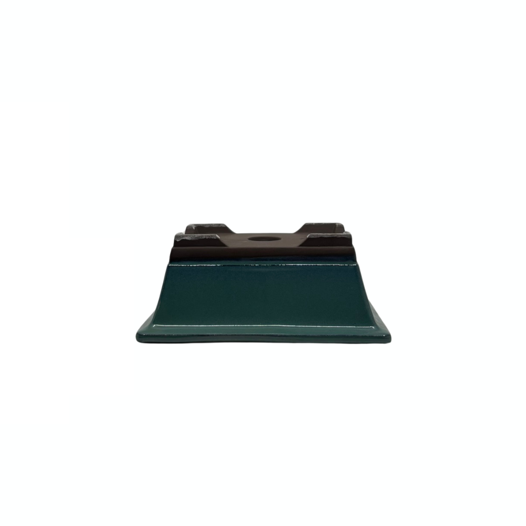 Ensemble de pots à bonsaï - rectangulaires, émaillés, verts (14 cm de large)