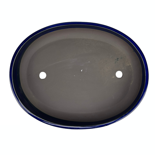 Pot à bonsaï - ovale, émaillé, bleu (41 cm de large)