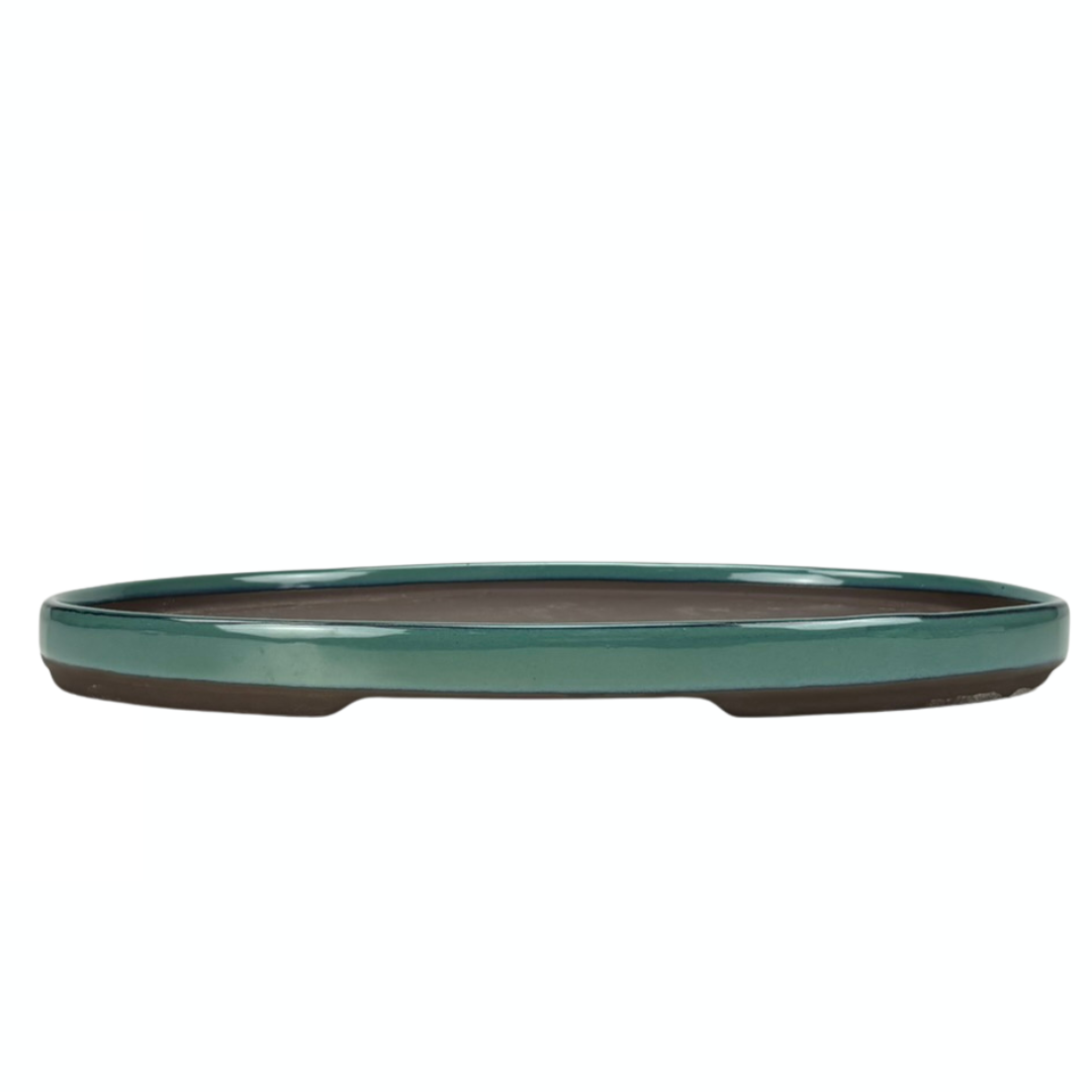 Pot à bonsaï - ovale, émaillé, vert (45 cm de large)