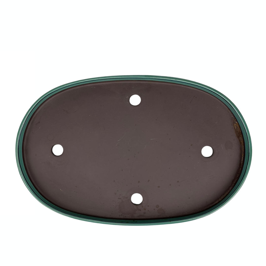 Pot à bonsaï - ovale, émaillé, vert (45 cm de large)