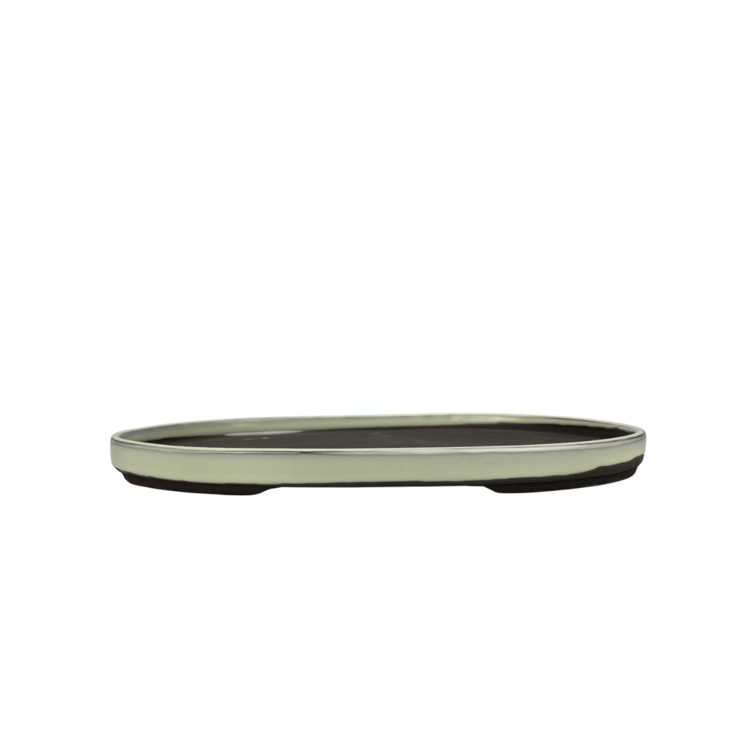 Pot à bonsaï - ovale, émaillé, crème (28 cm de large)