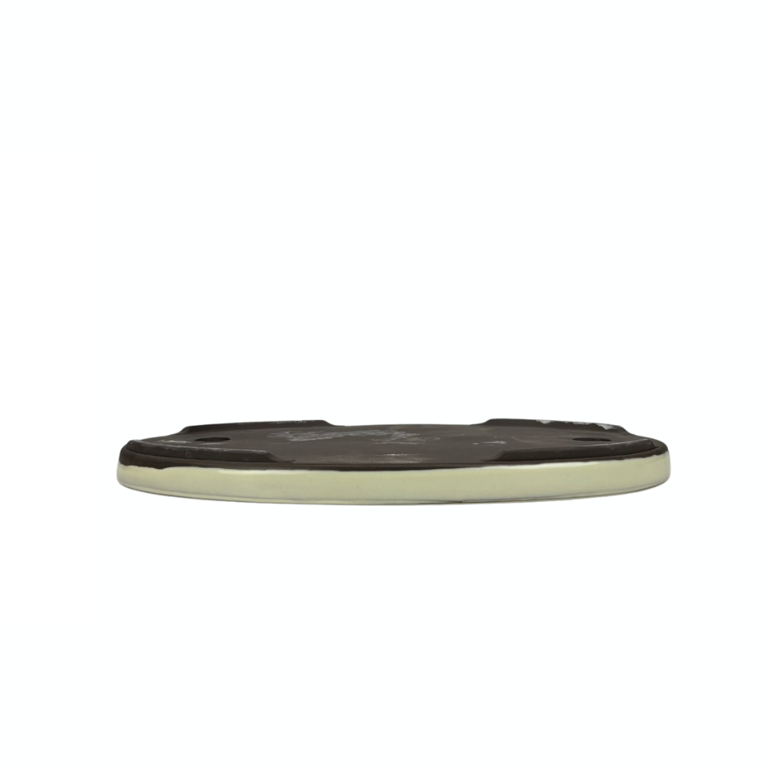Pot à bonsaï - ovale, émaillé, crème (28 cm de large)