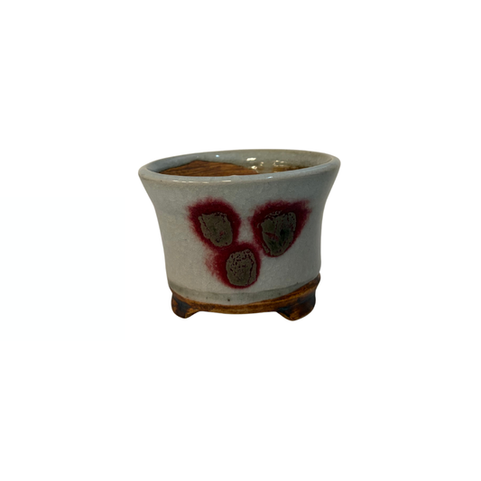 Pot à Bonsaï Shohin crème avec des taches douces et rondes René Lecocq 9cm
