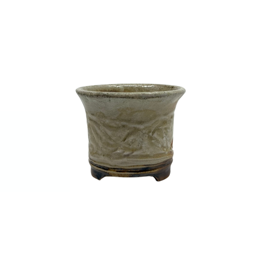 Pot à Bonsaï Shohin crème à lignes croisées René Lecocq 9cm