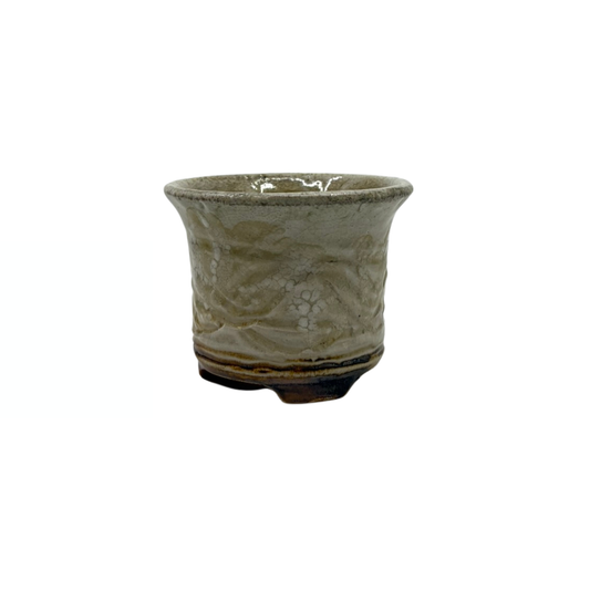 Pot à Bonsaï Shohin crème à lignes croisées René Lecocq 9cm