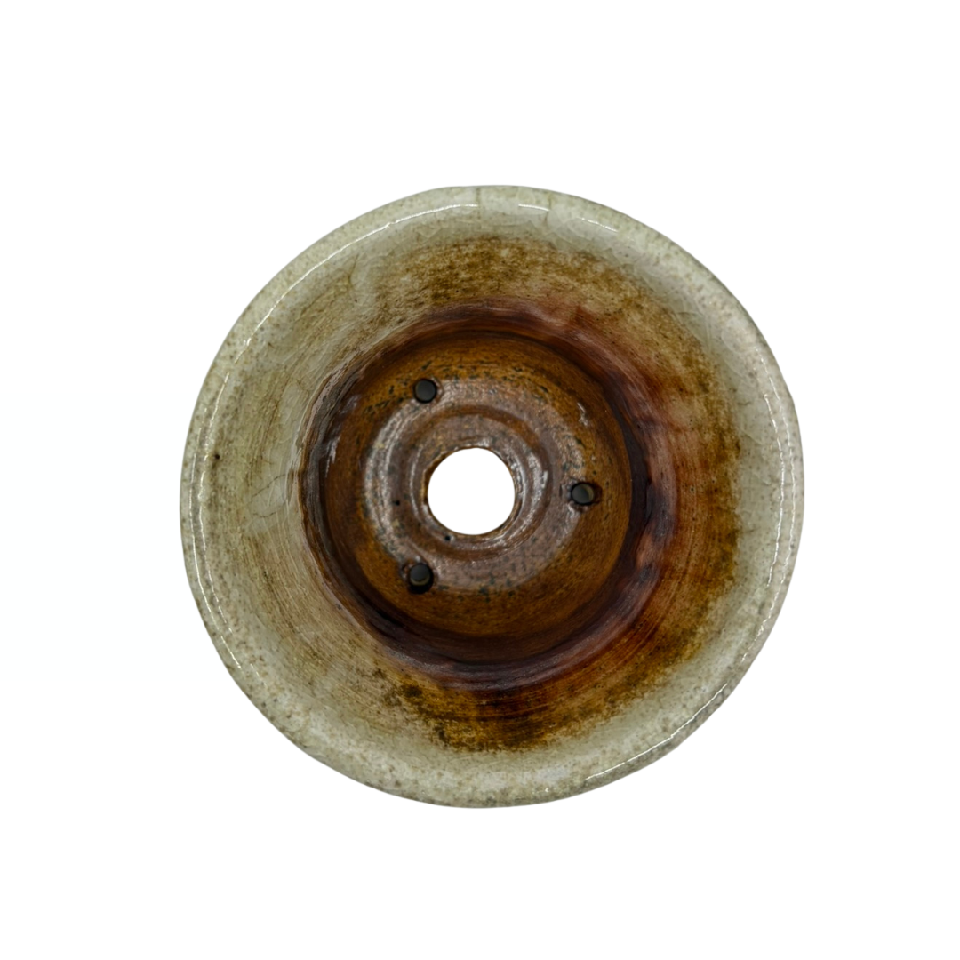 Pot à Bonsaï Shohin crème à lignes croisées René Lecocq 9cm