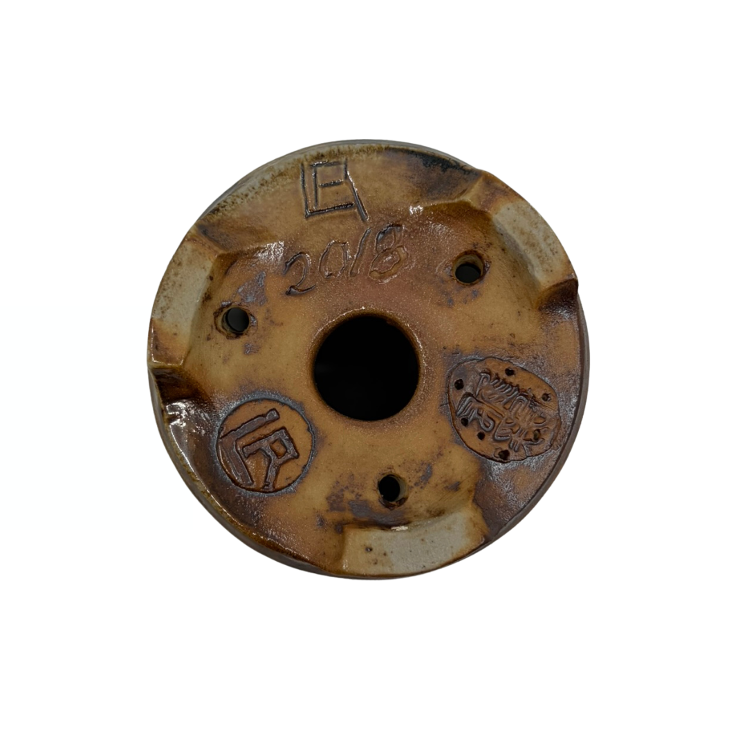 Pot à Bonsaï Shohin crème à lignes croisées René Lecocq 9cm