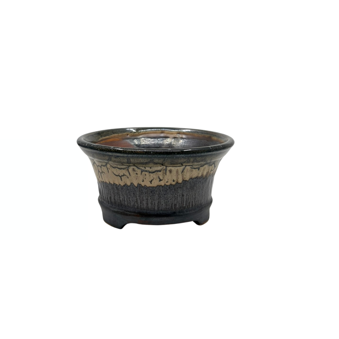 Pot bonsaï charbon de bois avec accents beiges René Lecocq 13cm