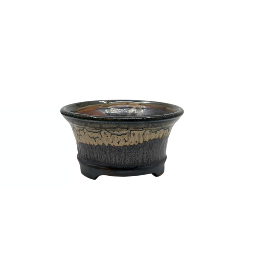 Pot bonsaï charbon de bois avec accents beiges René Lecocq 13cm