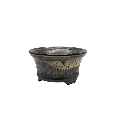 Pot bonsaï charbon de bois avec accents beiges René Lecocq 13cm