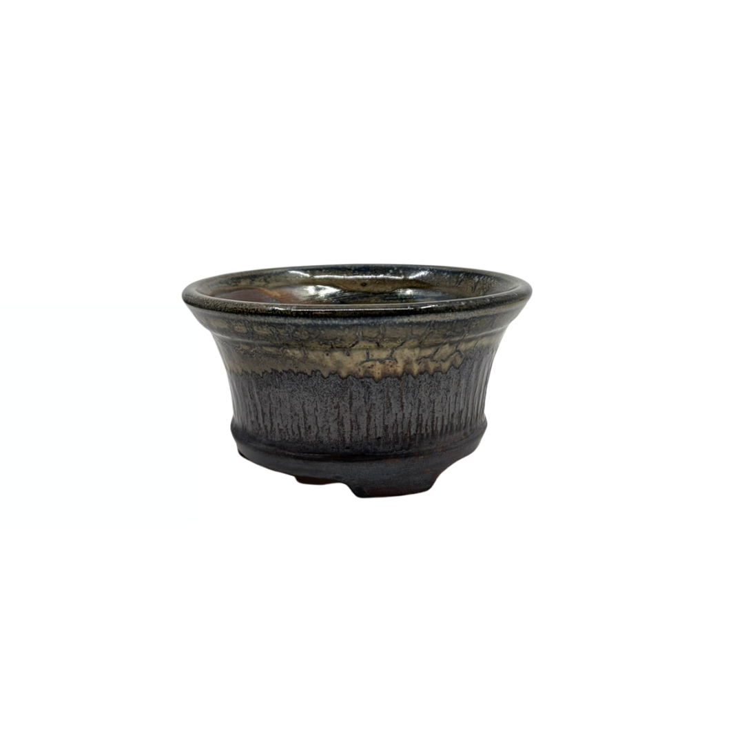 Pot bonsaï charbon de bois avec accents beiges René Lecocq 13cm