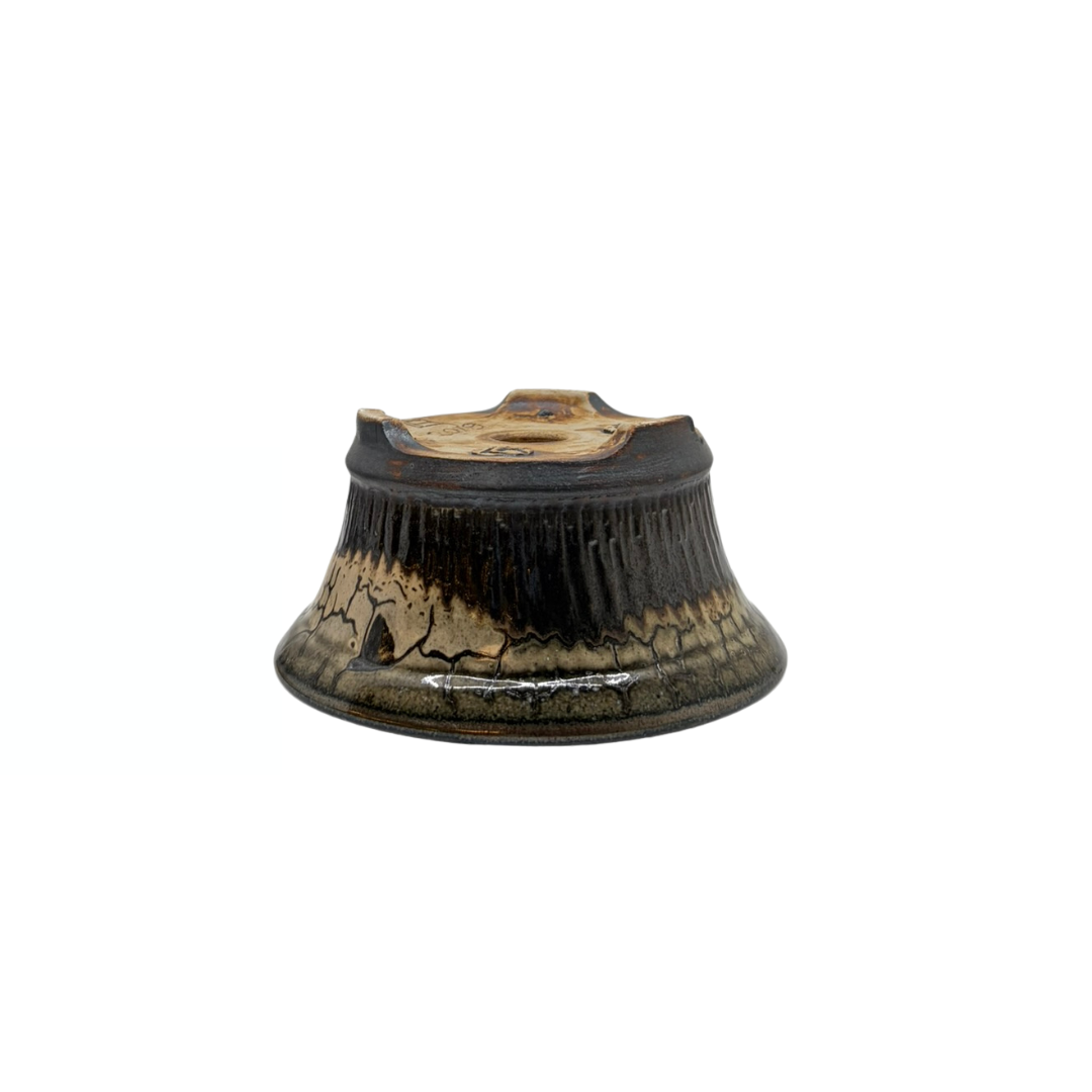 Pot bonsaï charbon de bois avec accents beiges René Lecocq 13cm