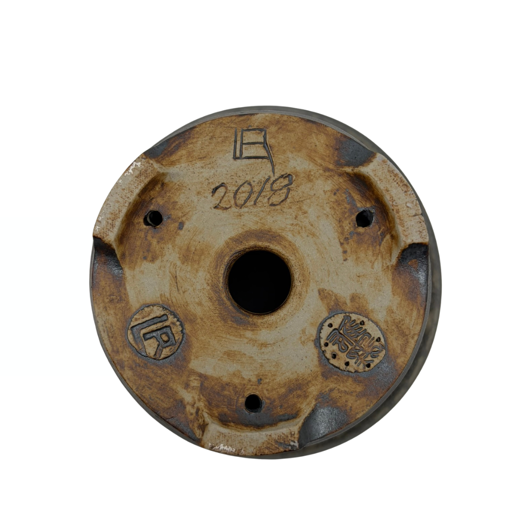 Pot bonsaï charbon de bois avec accents beiges René Lecocq 13cm