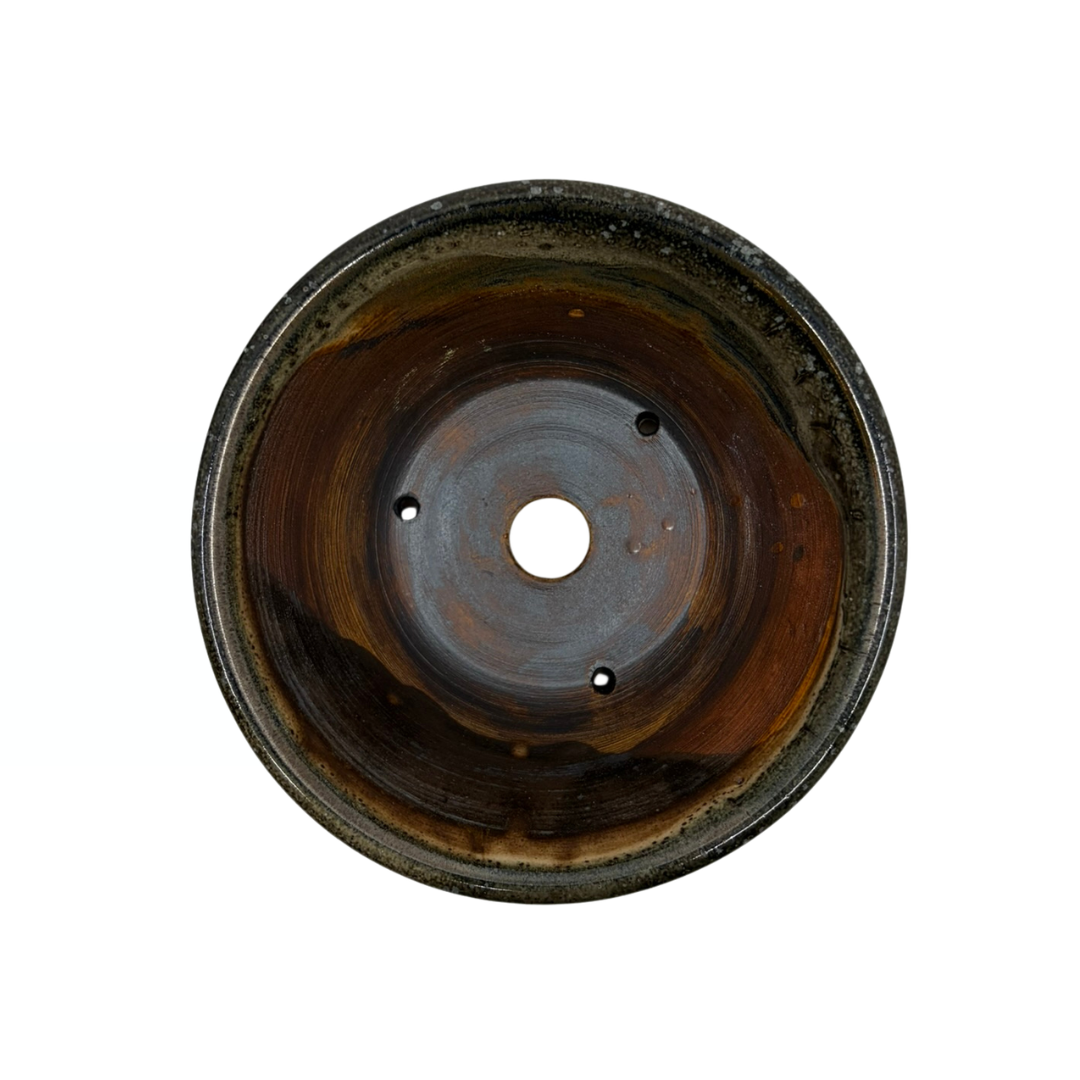 Pot bonsaï charbon de bois avec accents beiges René Lecocq 13cm